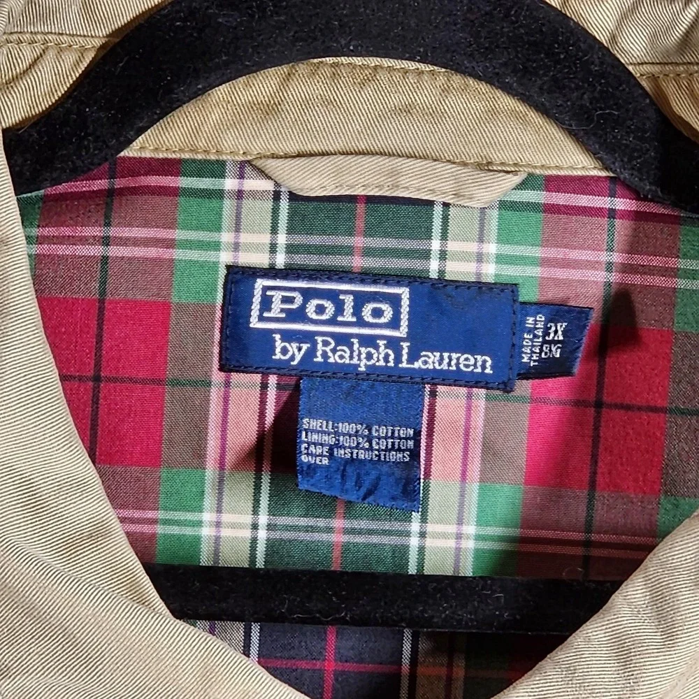 Vintage‎ Polo Ralph Lauren Harrington Jacket Mens 3X Khaki Plaid Lined Coat Y2K